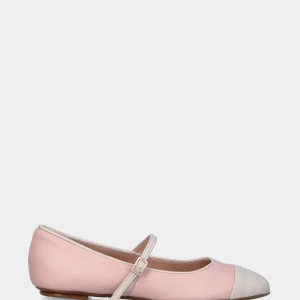 Ballerina nude in pelle con cinturino e puntina bianca