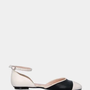 Ballerina bicolore in pelle con punta bianca
