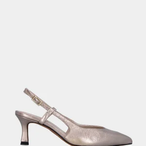Slingback platino in pelle con scollo a cuore