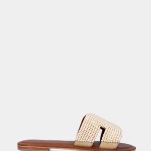 Ciabattina beige in pelle ricoperta di perline