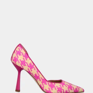 Décolleté fucsia in rafia intrecciata stampa pied de poule