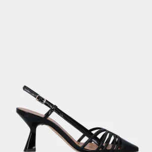 Slingback nera in vernice con listini a raggio