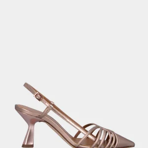 Slingback oro in pelle laminata con listini a raggio