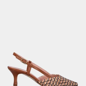 Slingback cuoio in pelle con tomaia multicolor