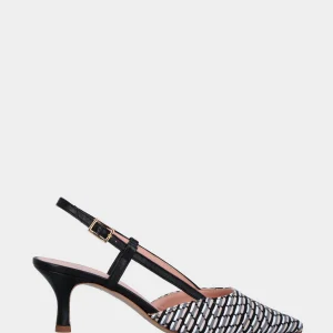 Slingback nera in pelle con tomaia multicolor