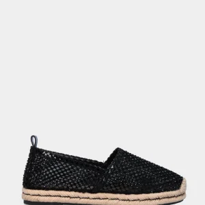 Espadrillas nera in tessuto a rete con strass