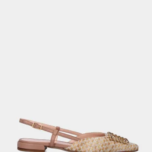Slingback beige in rafia con accessorio gioiello