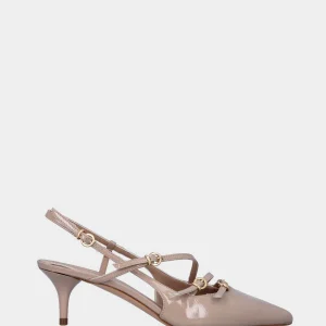 Slingback beige in naplak con fibbie decorative