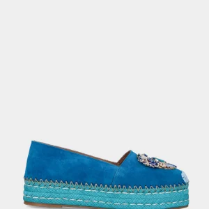 Espadrillas azzurra in pelle con strass multicolor