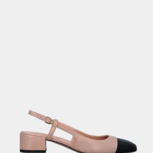 Slingback nude in pelle a punta quadratina bicolore
