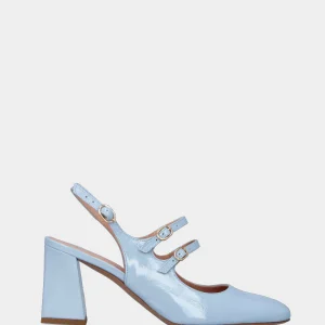 Slingback azzurra in naplak a punta quadratina con cinturini