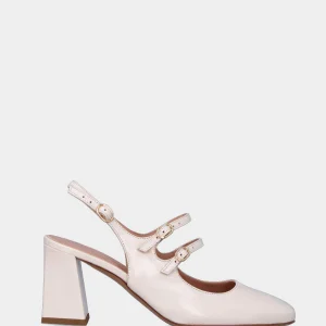Slingback bianca in naplak a punta quadratina con cinturini