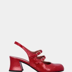 Slingback rossa in naplak a punta stondata e tacco largo