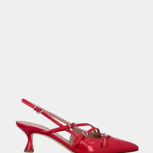 Slingback rossa in naplak a punta sfilata con tre cinturini