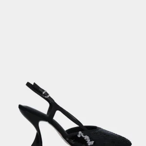 Slingback nera in tessuto con pailletes