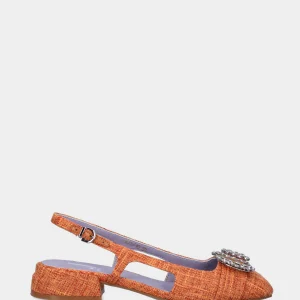 Slingback arancione in tessuto con accessorio gioiello