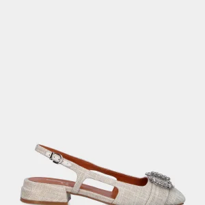 Slingback beige in tessuto con accessorio gioiello