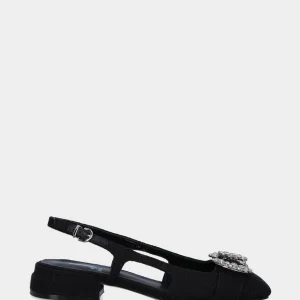 Slingback nera in tessuto con accessorio gioiello