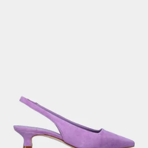 Slingback lilla in camoscio con scollo quadrato