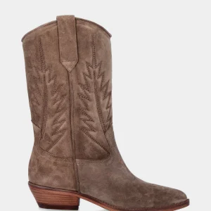 Campero beige in pelle con cuciture fiammate