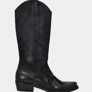 Campero nero in velour con inserti fiammati lucidi