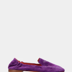 Pantofolina viola in pelle con occhielli