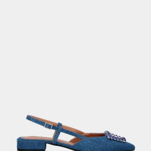 Slingback blu jeans con trapezio di cristalli