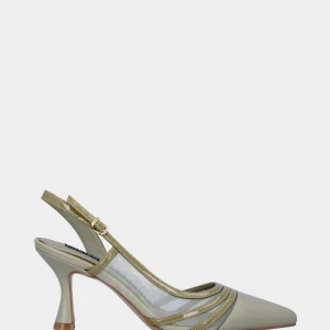 Slingback verde in pelle con tomaia a rete