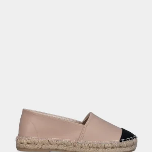 Espadrillas beige in pelle con puntina nera