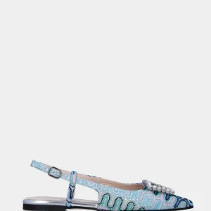 Slingback multicolor azzurra in rafia a trama ondulata