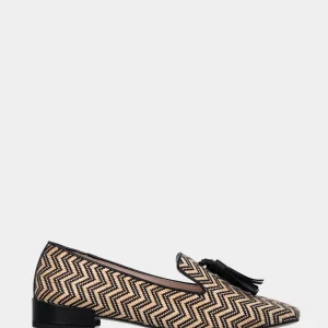 Pantofolina beige in rafia con trama a zig zag
