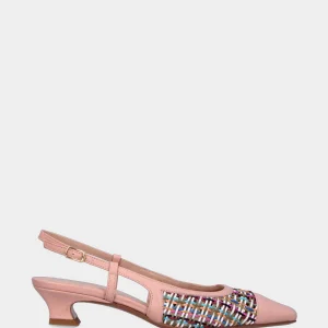 Slingback nude in pelle con tomaia di fili colorati