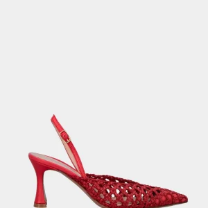 Slingback rossa in pelle intrecciata forata