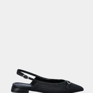 Slingback nera in pelle intrecciata con cinturino