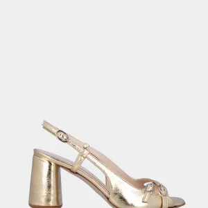 Sandalo oro in pelle laminata con cinturini incrociati