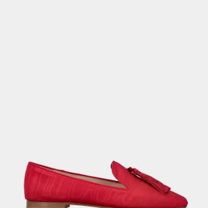 Pantofolina rossa in tessuto shangtung con nappine