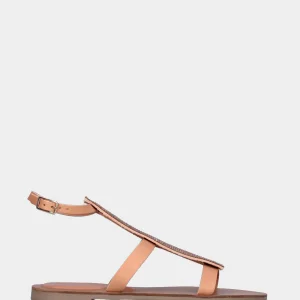 Sandalo alto nude in pelle con fascia verticale di cristalli
