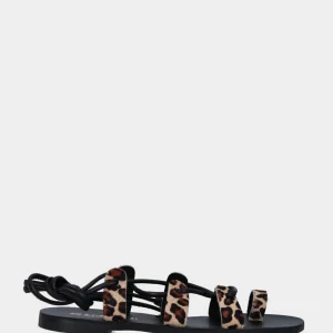 Sandalo animalier in pelle con mini fascette con laccio