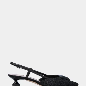 Slingback nera in tessuto con accessorio a trapezio