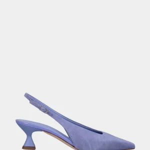 Slingback lavanda in pelle a scollo squadrato con tacco a calice