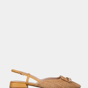 Slingback gialla in tessuto con barretta di cristalli
