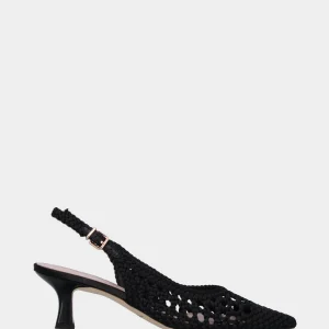 Slingback nera in tessuto intrecciato forato