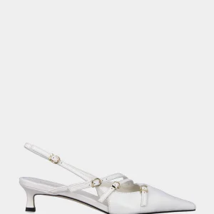 Slingback bianca in pelle a punta quadratina con cinturini