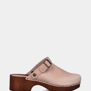 Zoccolo a sabot beige in pelle con cinturino mobile
