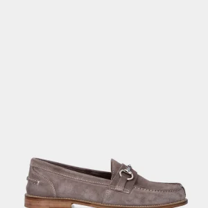 Mocassino grigio in pelle modello college con morsetto