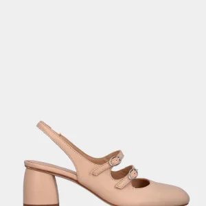 Slingback beige in pelle con due cinturino e tacco chunky