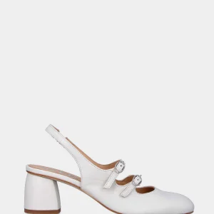 Slingback bianca in pelle con due cinturino e tacco chunky