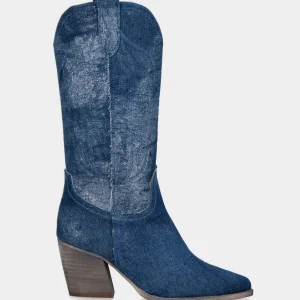 Campero blu in denim con riflessi metallizzati