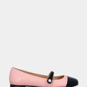 Ballerina rosa in pelle con puntalino nero in vernice
