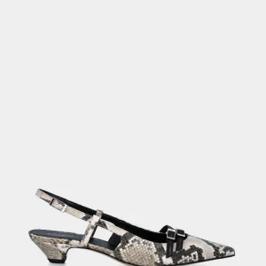 Slingback in stampa pitonata con tacco conico